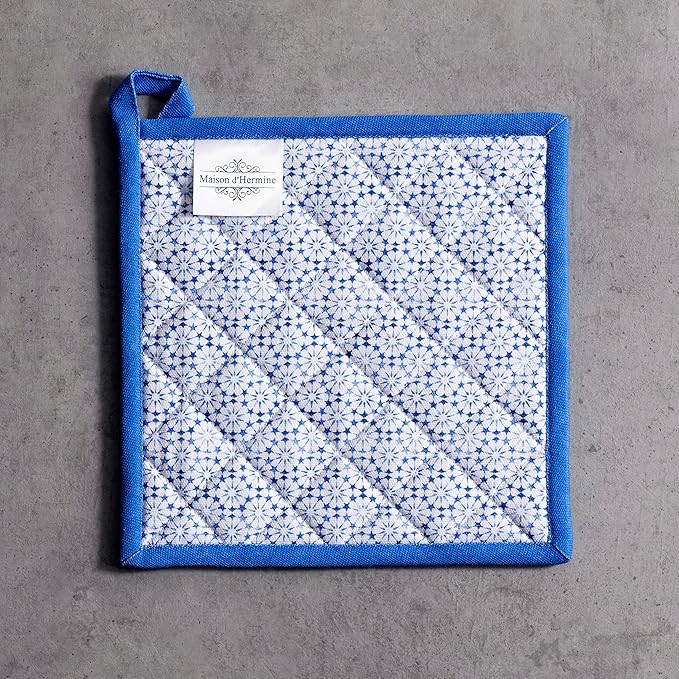 Maison d' Hermine Pot Holders Set 100% Cotton Heat Resistant Potholders 8" x 8" Hot Pads with Loop BBQ, Cooking, Baking, Grilling, Kitchen, Handling Hot Pans Spring/Summer (Pack of 2, Passiflora)