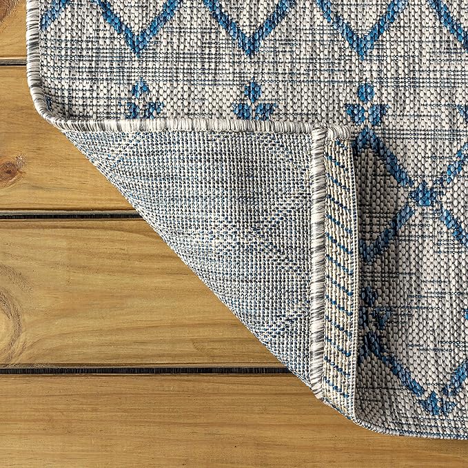 JONATHAN Y SMB108A-4R Ourika Moroccan Geometric Textured Weave Indoor/Outdoor Area Rug, Bohemian, Scandinavian for Bedroom, Kitchen, Living Room, Easy-Cleaning, Light Gray/Navy, 4' Round
