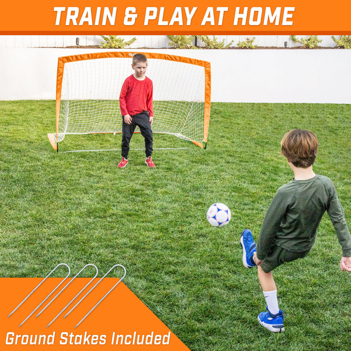GoSports Team Tone 6 ft x 4 ft Portable Soccer Goal for Kids - Pop Up Net for Backyard - Orange