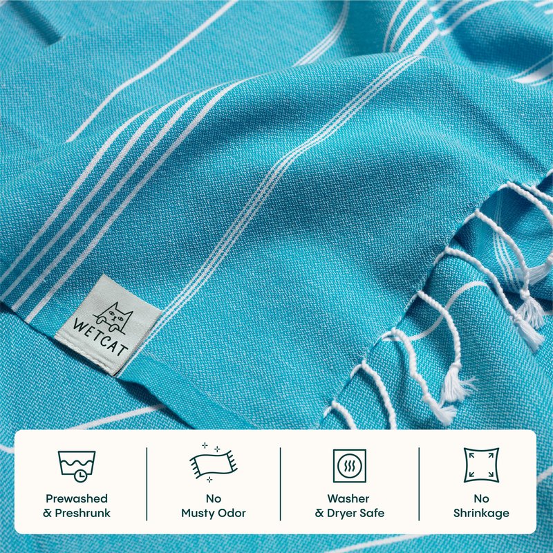 WETCAT Turkish Beach Towel Oversized (38"x71") 100% Turkish Cotton, Made in Turkey - Sand Free, Extra Large, Ultra Soft, Quick Drying, Compact & Lightweight for Travel - Turquoise