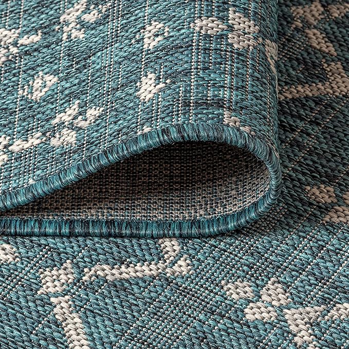 JONATHAN Y Moroccan Geometric Indoor Outdoor Area Rug 3X5 Teal/Gray, Ourika Textured Weave for Backyard, Patio, Porch, Easy-Cleaning, High Traffic, Pet-Friendly, Non-Shedding (SMB108C-3)