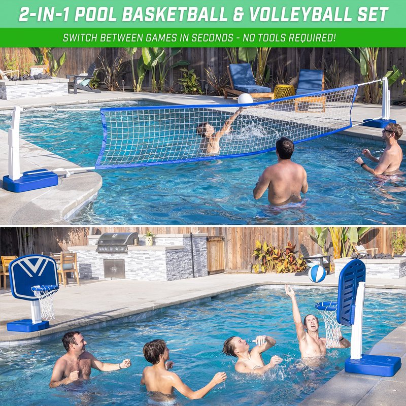 GoSports Splash Hoop 2-in-1 Full Court Pool Basketball & Volleyball Game Set