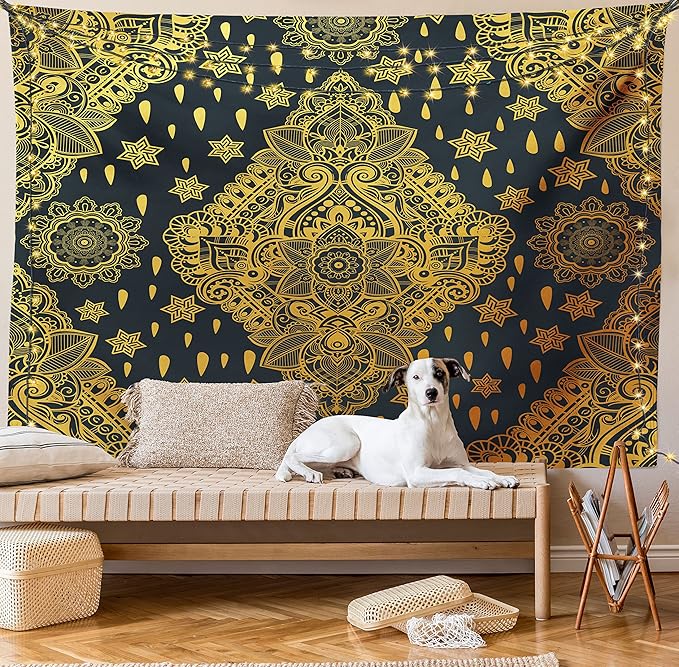 Ambesonne Mandala Tapestry, Bohemian Paisley Ornament Tattoo Vintage Design Print, Fabric Wall Hanging Decor for Bedroom Living Room Dorm, 23" X 28", Charcoal Grey