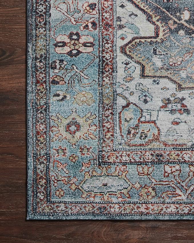 Loloi Margot Collection MAT-05 Ocean/Brick 7'-6" x 9'-6" Area Rug feat. CloudPile, No-Shed Easy Clean Large Patterned Area Rug for Living Room, Bedroom, Dining Area