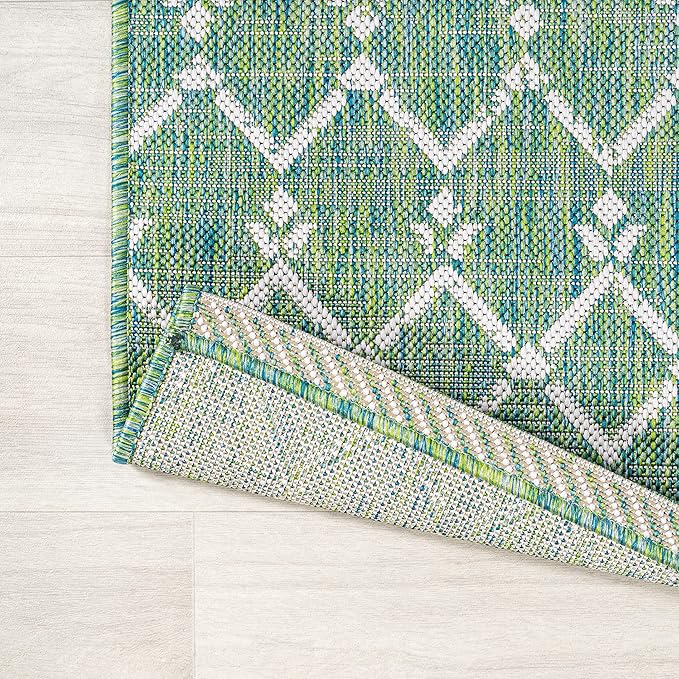 JONATHAN Y SMB108L-210 Ourika Moroccan Geometric Textured Weave Indoor Outdoor Runner Rug, Bohemian, Rustic, Scandinavian Easy-Cleaning,Bedroom,Kitchen,Backyard,Patio,Non Shedding, Ivory/Green, 2 X 10