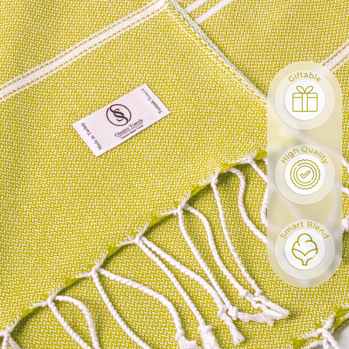 Ossano Turkish Beach Towel Quick Dry & Absorbent Oversized (39" x 71") - Compact, Versatile and Functional as Yoga Mat, Picnic Blanket, Travel Blanket, Bath, Camp and Shower Towel - Yellow