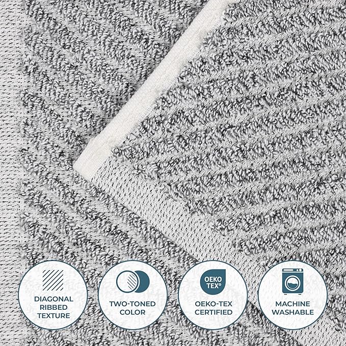 Superior Amelia Viscose Cotton Blend Medium Weight Towels, for Bathroom, Shower, Spa, Plush, Quick Dry, Ultra-Soft Towels, Bath Essentials, Ribbed Design, 6 Piece Assorted Towel Set, Charcoal