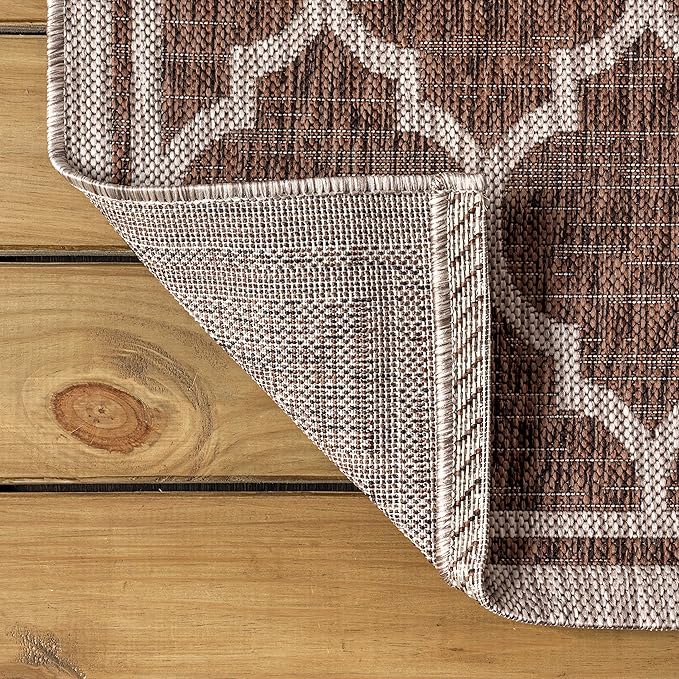 Eyely BMS109B-8TGN Trebol Moroccan Trellis Textured Weave Espresso/Taupe 8' Octagon Indoor/Outdoor Area Rug, Espresso/Taupe, 8' Octagon, Indoor/Outdoor, Area Rug