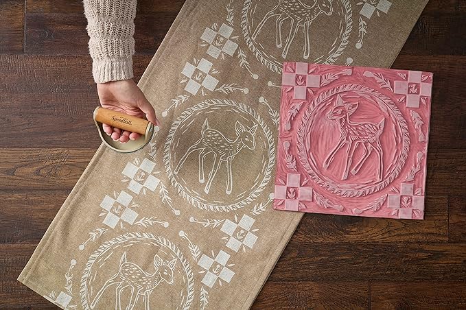 Speedball Block Printing Fabric Deluxe Kit, 14 Pieces, Includes Inks, Brayer, Bench Hook, Lino Handle and Cutters, Speedy-Carve Relief Blocks