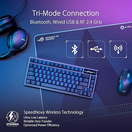 ASUS ROG Azoth Wireless Mechanical Gaming Keyboard – 75% TKL, Tri-Mode Connectivity, Hot Swappable Pre-lubed ROG NX Storm Clicky Switches, PBT Keycaps, RGB, OLED Display, PC/Mac Support - Black