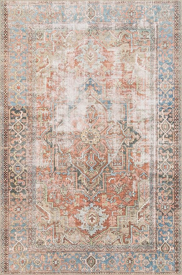 Loloi Loren Collection LQ-15 Terracotta/Sky 3'-6" x 5'-6" Accent Rug