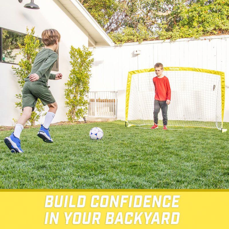 GoSports Team Tone 6 ft x 4 ft Portable Soccer Goal for Kids - Pop Up Net for Backyard - Yellow