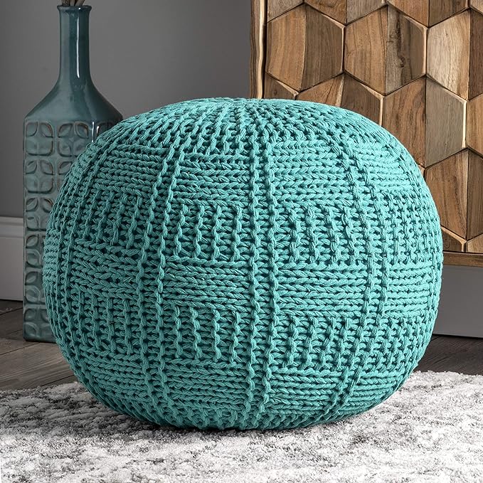 nuLOOM Berlin Casual Knitted Filled Ottoman Pouf