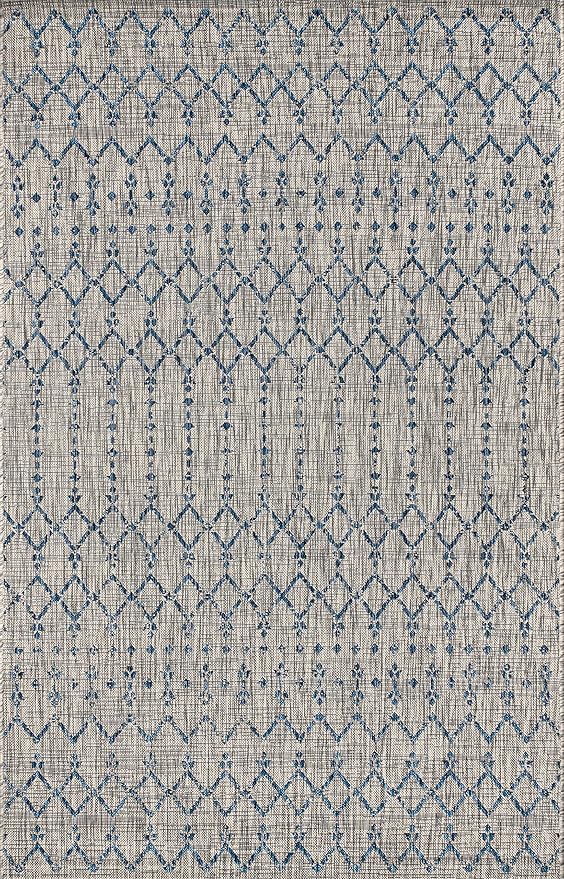 JONATHAN Y Moroccan Geometric Indoor Outdoor Area Rug 10X14 Light Gray/Navy, Ourika Textured Weave for Backyard, Patio, Porch, Easy-Cleaning, High Traffic, Pet-Friendly, Non-Shedding (SMB108A-14)