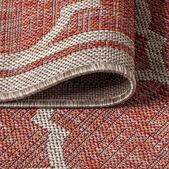 Eyely BMS109C-28 Santa Monica Trebol Moroccan Trellis Textured Weave Indoor/Outdoor Runner Rug Coastal;Bohemian, Bedroom, Backyard, Patio, Easy-Cleaning, Non-Shedding, 2 X 8, Red/Beige