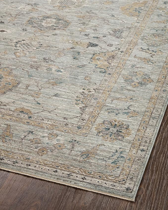 Loloi Magnolia Home by Joanna Gaines Millie Collection MIE-02 Sky/Gold 5'-3" x 5'-3", .25" Pile Height, Round Area Rug