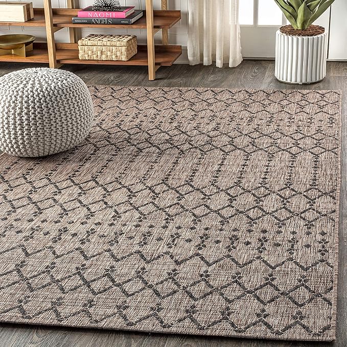 JONATHAN Y Moroccan Geometric Indoor Outdoor Area Rug 9X12 Natural/Black, Ourika Textured Weave for Backyard, Patio, Porch, Easy-Cleaning, High Traffic, Pet-Friendly, Non-Shedding (SMB108D-9)