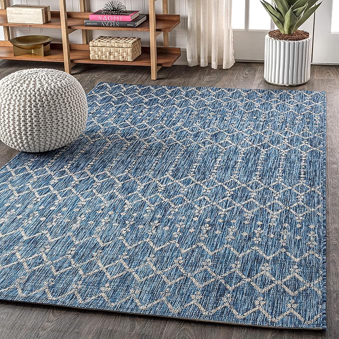 JONATHAN Y Moroccan Geometric Indoor Outdoor Area Rug 8X10 Navy/Light Gray, Ourika Textured Weave for Backyard, Patio, Porch, Easy-Cleaning, High Traffic, Pet-Friendly, Non-Shedding (SMB108B-8)