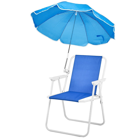 Folding Camping Chair with Adjustable Umbrella for Adults, Lightweight Portable Beach Chairs for Travel & Outdoor Activities, 265lbs Capacity, Blue