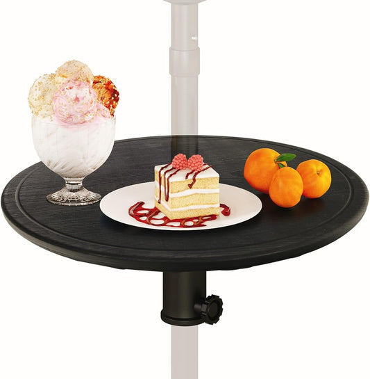GaoJ Umbrella Pole Table Tray - 20" Outdoor Side Table with 1.5" Umbrella Hole, Height Adjustable Knob, All-Weather PE Matrial, for Patio, Backyard, Deck, Garden, Poolside, Black