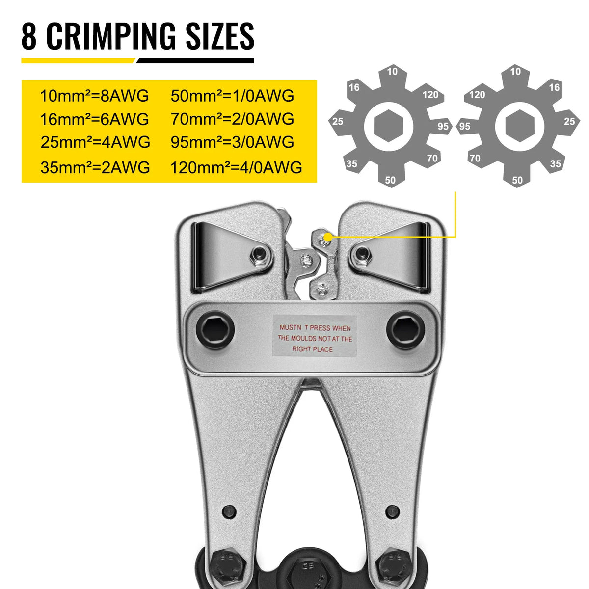 Hex Connector Crimping Plier 10-120mm2 Battery Cable Lug Terminal Crimper Non-Welding Standard Electrical Connection Tool