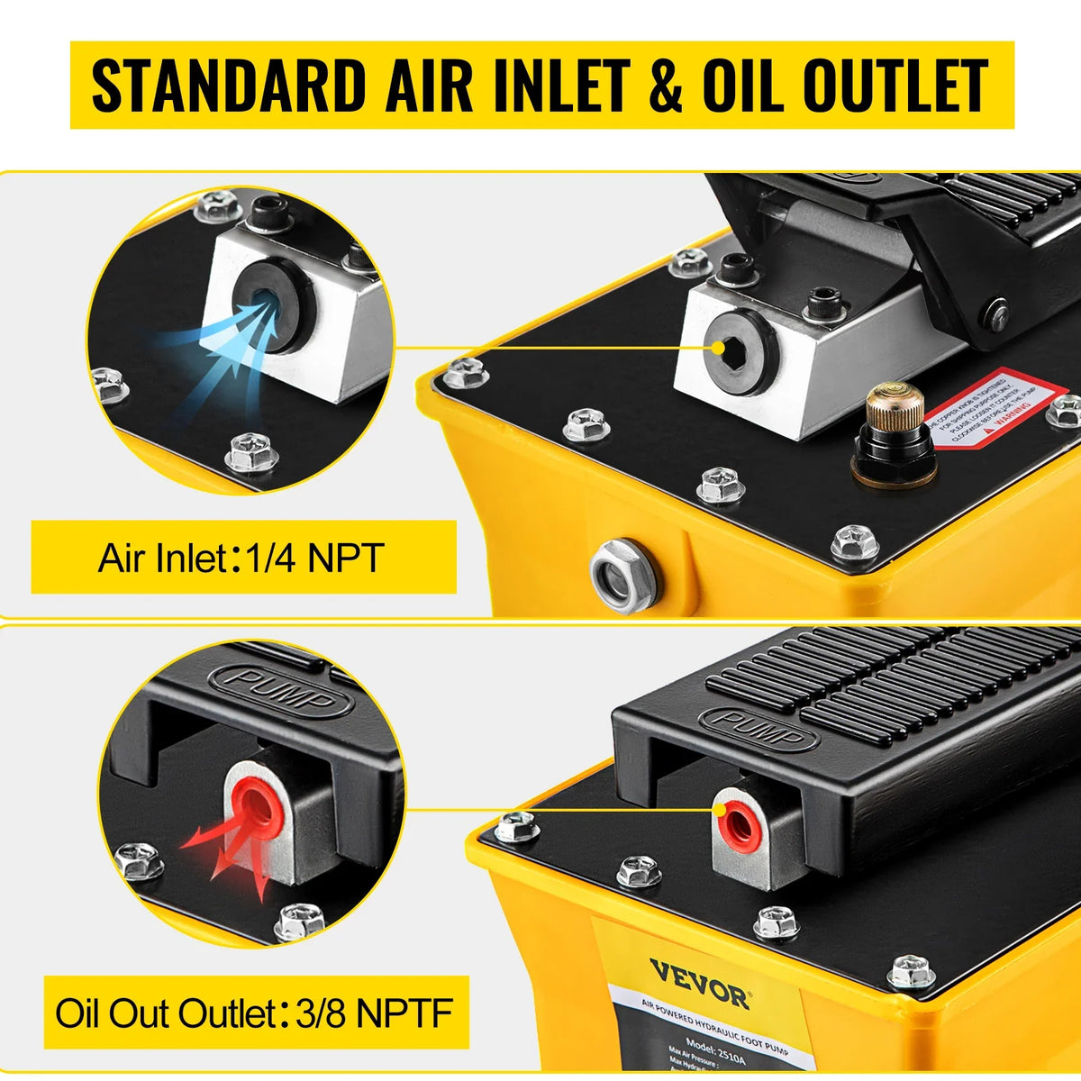 2.3L Fuel Tank 10000 PSI Air Hydraulic Foot Pump Single Acting with 200cm Oil Pipe & Spray Gun for Auto Repair Oil Rigging