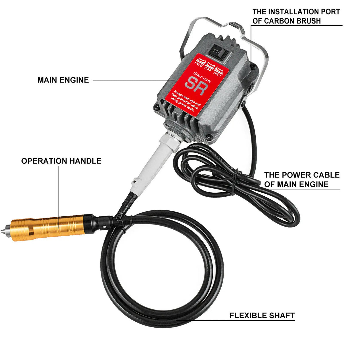 230W S-R Flex Shaft Mill w/ Foot Pedal 6.5mm Chuck Hanging Flexible Jewelry Polishing Machine Rotary Stone Carving Tool