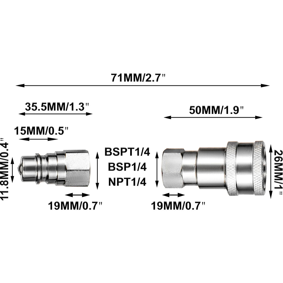 2 Pairs Hydraulic Coupler Quick Connect Coupling Pioneer Ball 1/4" Body & NPT Thread Flat Face for Most Skid Steer Loaders