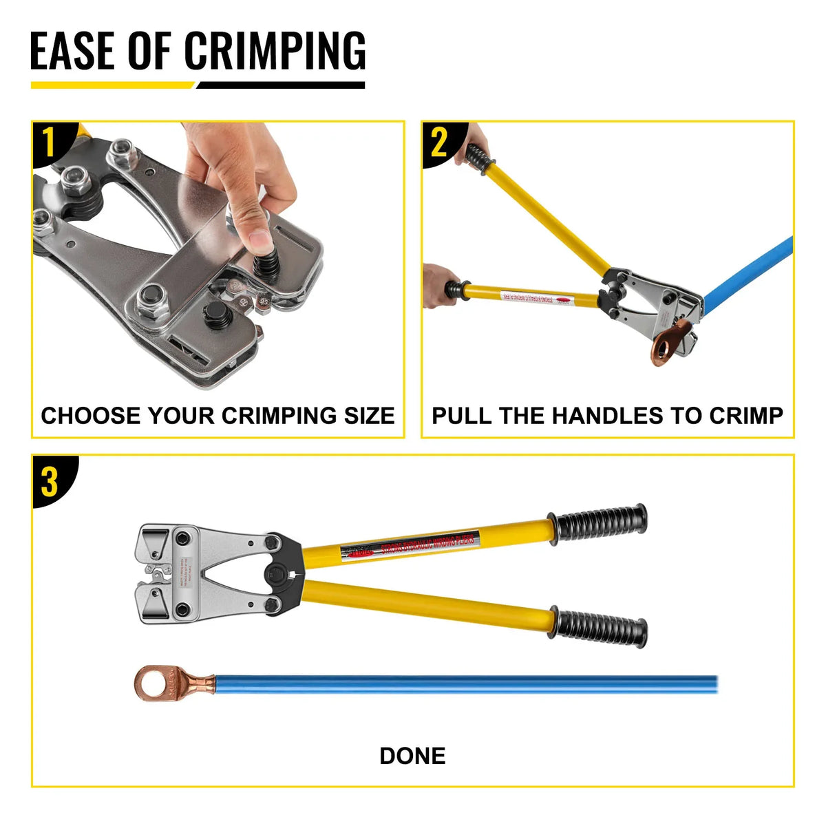 Hex Connector Crimping Plier 10-120mm2 Battery Cable Lug Terminal Crimper Non-Welding Standard Electrical Connection Tool