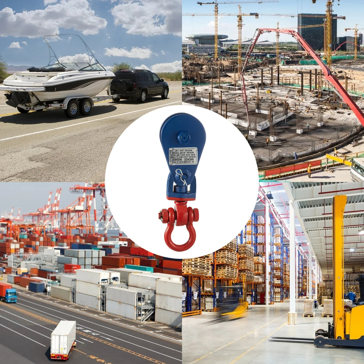 2Ton 4400LBS 3Inch Snatch Block with Chain Rigging Swivel Sheave Block 3/8 Inch Tow Lift Cable Heavy Duty for Industries
