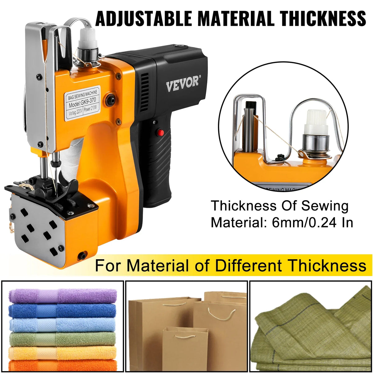 Portable Bag Closer Sewing Machine Bag Stitcher Yellow Adjustable Thickness Tightness GK9-370 Model for Express Company