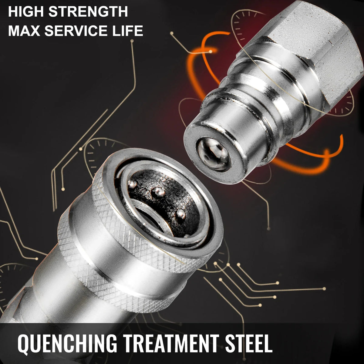 2 Pairs Hydraulic Coupler Quick Connect Coupling Pioneer Ball 1/4" Body & NPT Thread Flat Face for Most Skid Steer Loaders