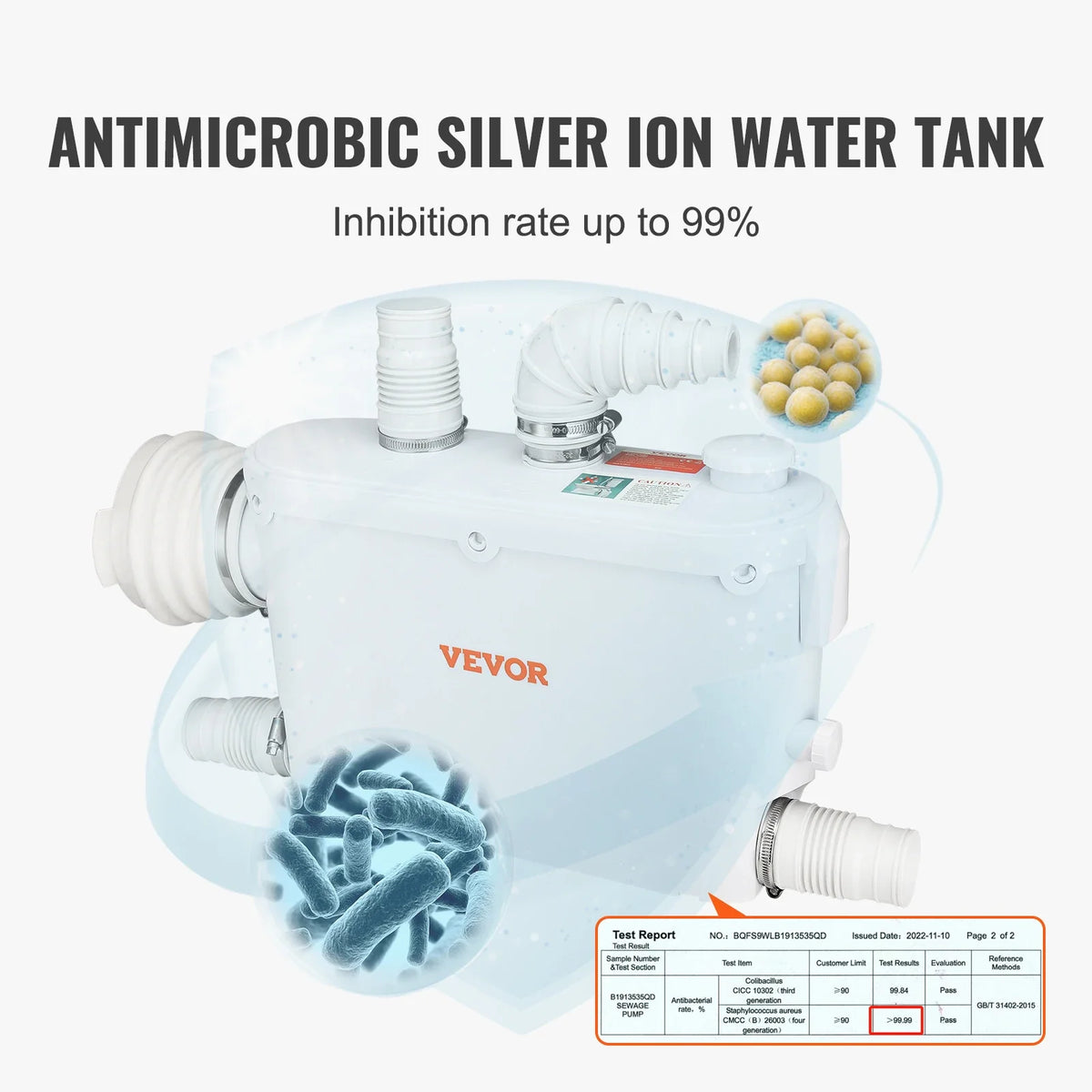 Macerator Pump, 500W, 6600 L/h Flow,26.2 ft/8 m Head, Macerator Sewerage Sump Pump with 3 Water Inlets for Toilet,Kitchen