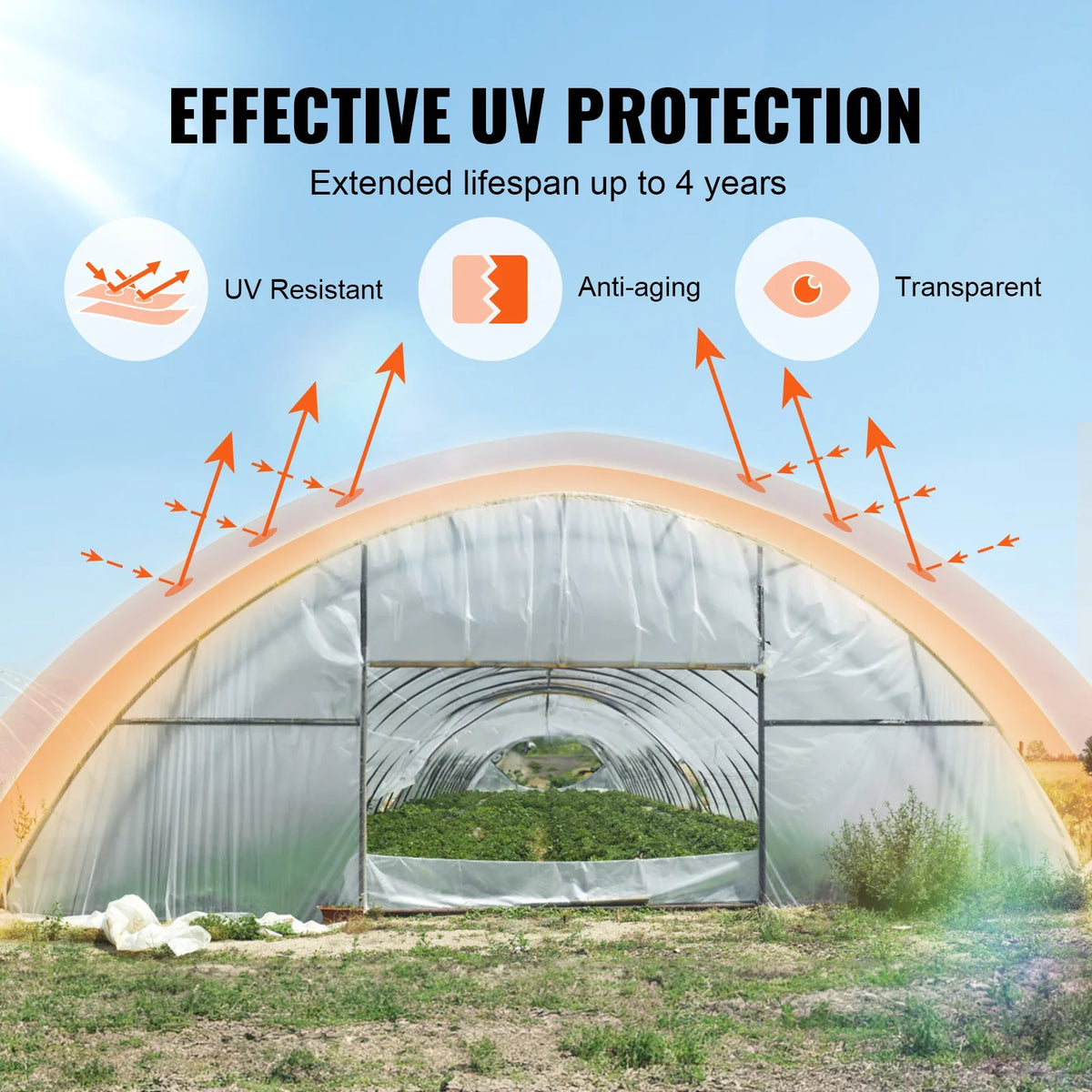 Greenhouse Plastic Sheeting Clear Greenhouse Film Polyethylene Film 4 Year UV Resistant for Gardening Farming Agriculture