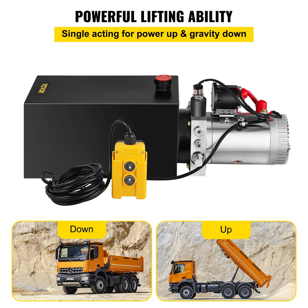 Hydraulic Pump 10 Quart Hydraulic Power Unit Single Acting Dump Trailer Pump 2 GPM Flow Rate 3200PSI Max Relief Pressure