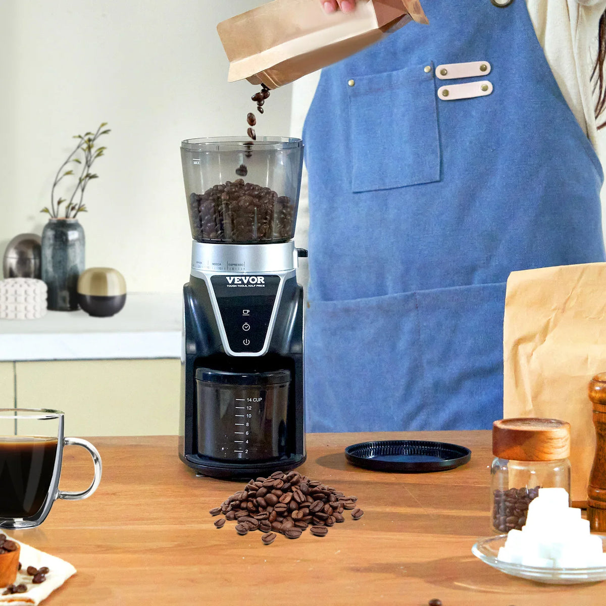 40MM Conical Burr Grind Setting Coffe Bean Electric Grinder Mocha Espresso Adjustment Coffee Machine for Home and Kitchen