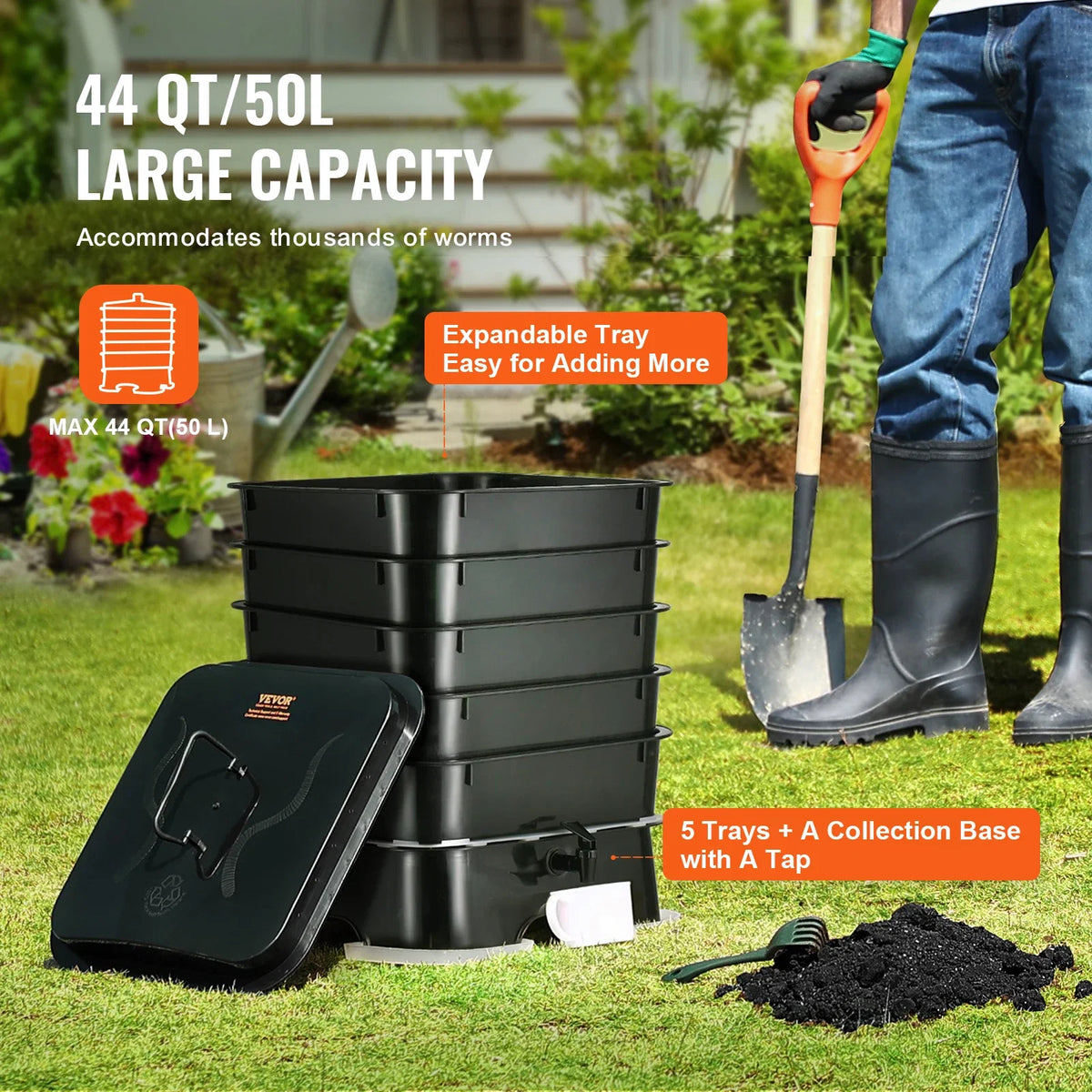 5-Tray Worm Composter Compost Bin Outdoor And Indoor Sustainable Design Worm Farm Kit For Recycling Food Waste
