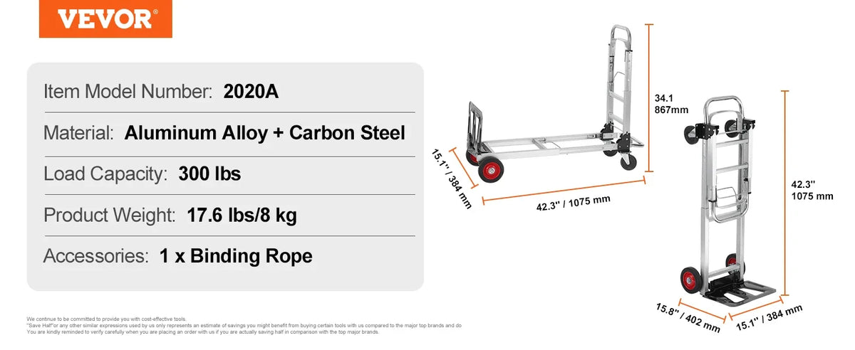 Aluminum Folding Hand Truck Heavy Duty Industrial Collapsible Dolly Cart for Transport and Moving in Warehouse Supermarket
