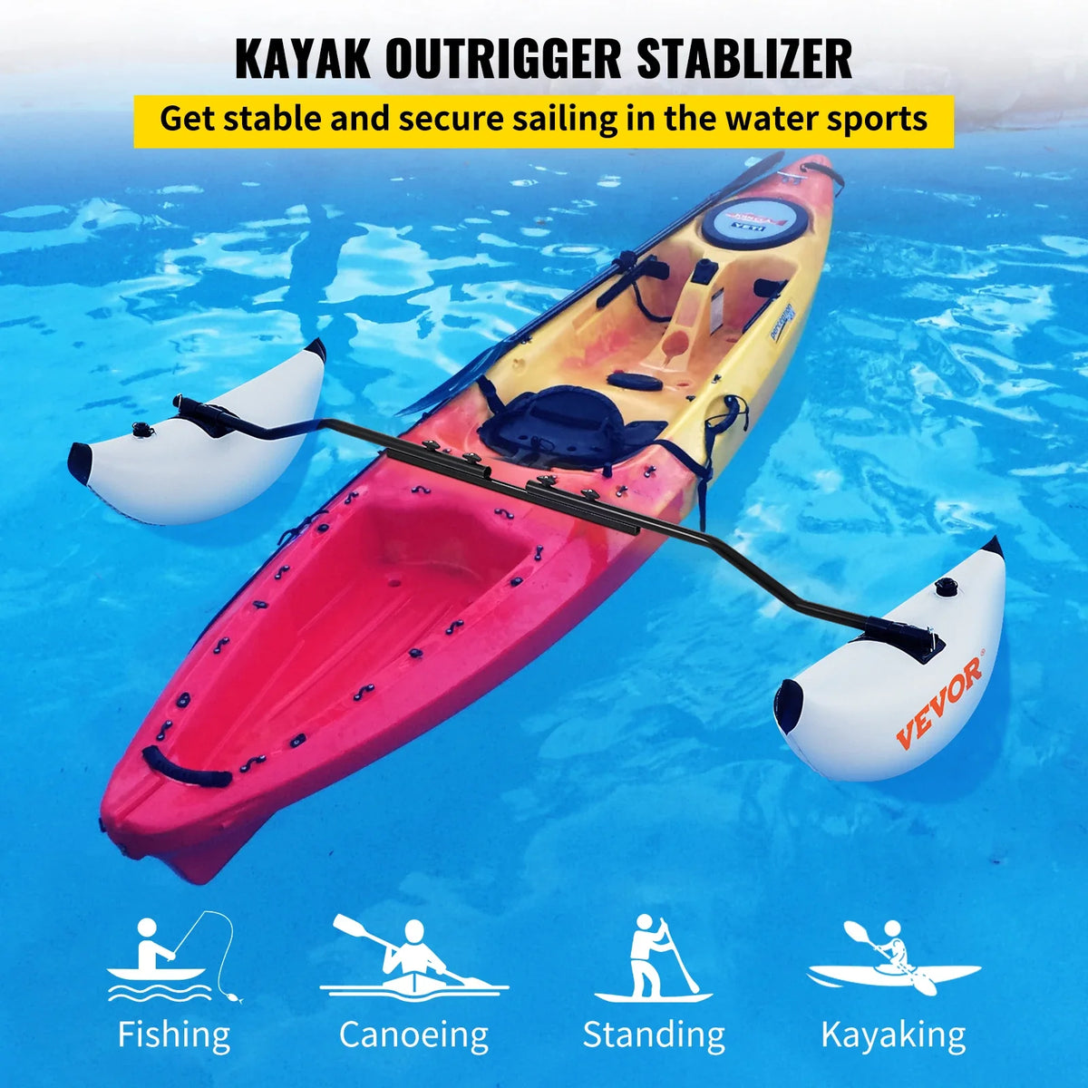 Kayak Outrigger Stabilizers 2 PCS PVC Inflatable Outrigger Float with Sidekick Arms Rod for Kayaks Canoes Fishing Boats