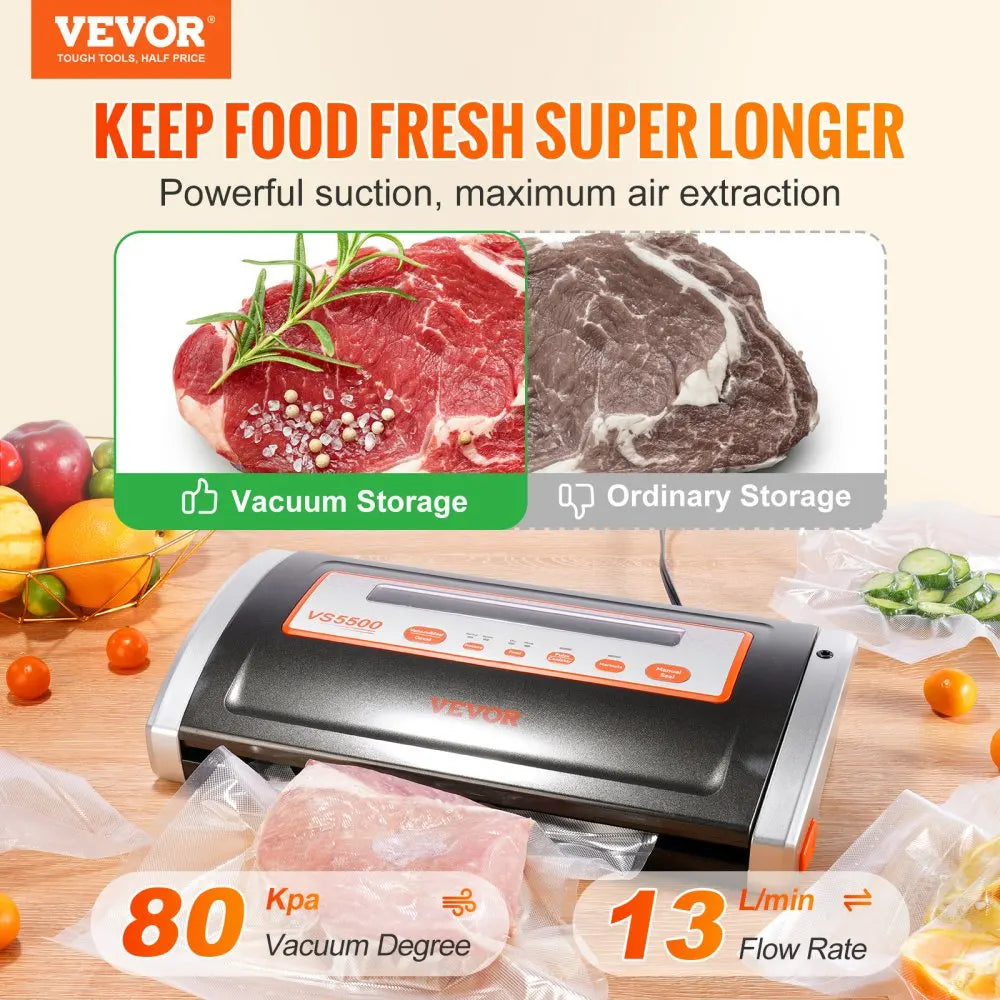 Electric Vacuum Food Sealer Machine 130W Manual Air Sealing System W/ Built-in Cutter Home Packing Machine Food Saver