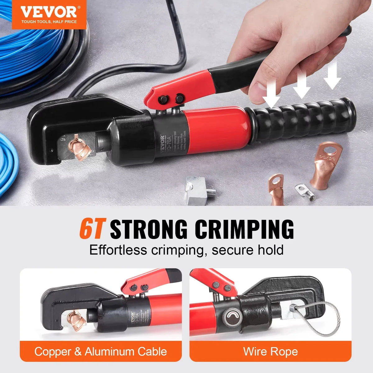 AWG12-2/0 Crimping Tool Copper And Aluminum Terminal Battery Lug Hydraulic Crimper,with a Cutting Pliers, Gloves