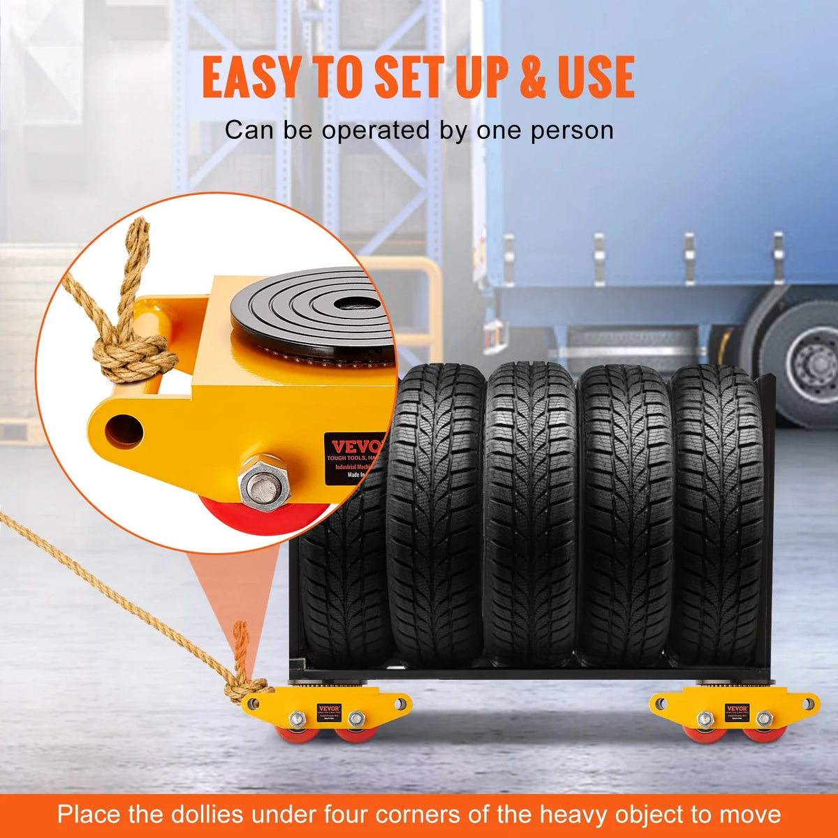 Machinery Skate Dolly,6T Heavy Duty Carbon Steel Machinery Moving Skate with 4 PU Wheels and 360° Rotation Non-Slip Cap