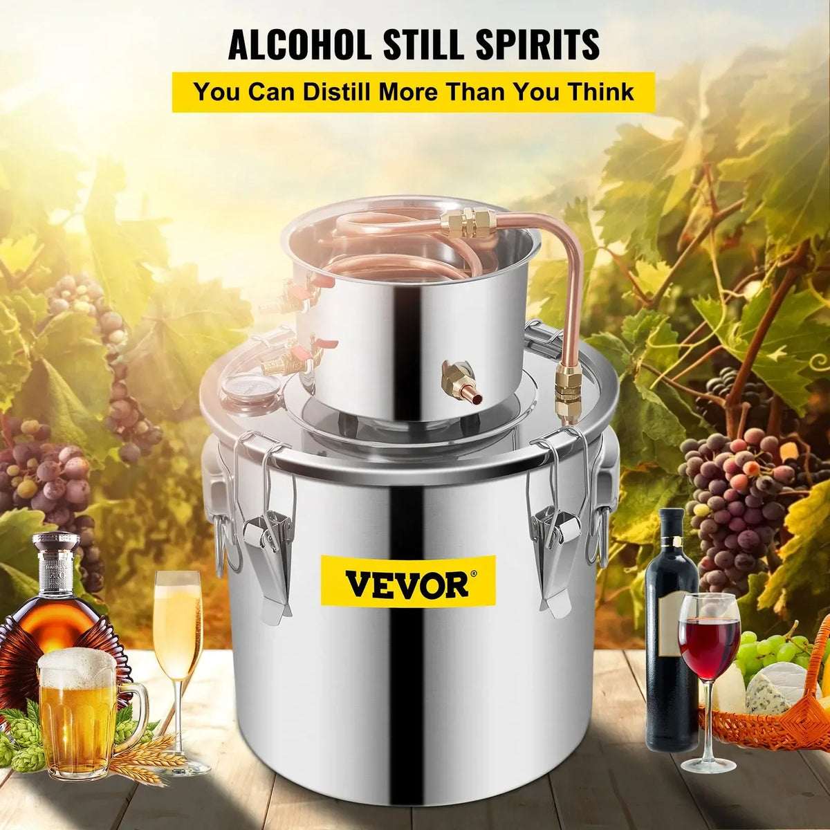 5 Gal Copper & Stainless Steel Distiller - Moonshine Still Kit for Alcohol/Essential Oil/Home Brewing, DIY Water & Wine