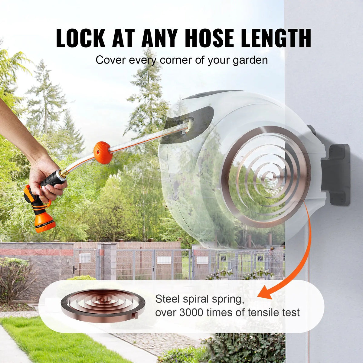 Retractable Hose Reel Water Hose Reel 65'x5/8" 180° Swivel Wall-Mounted