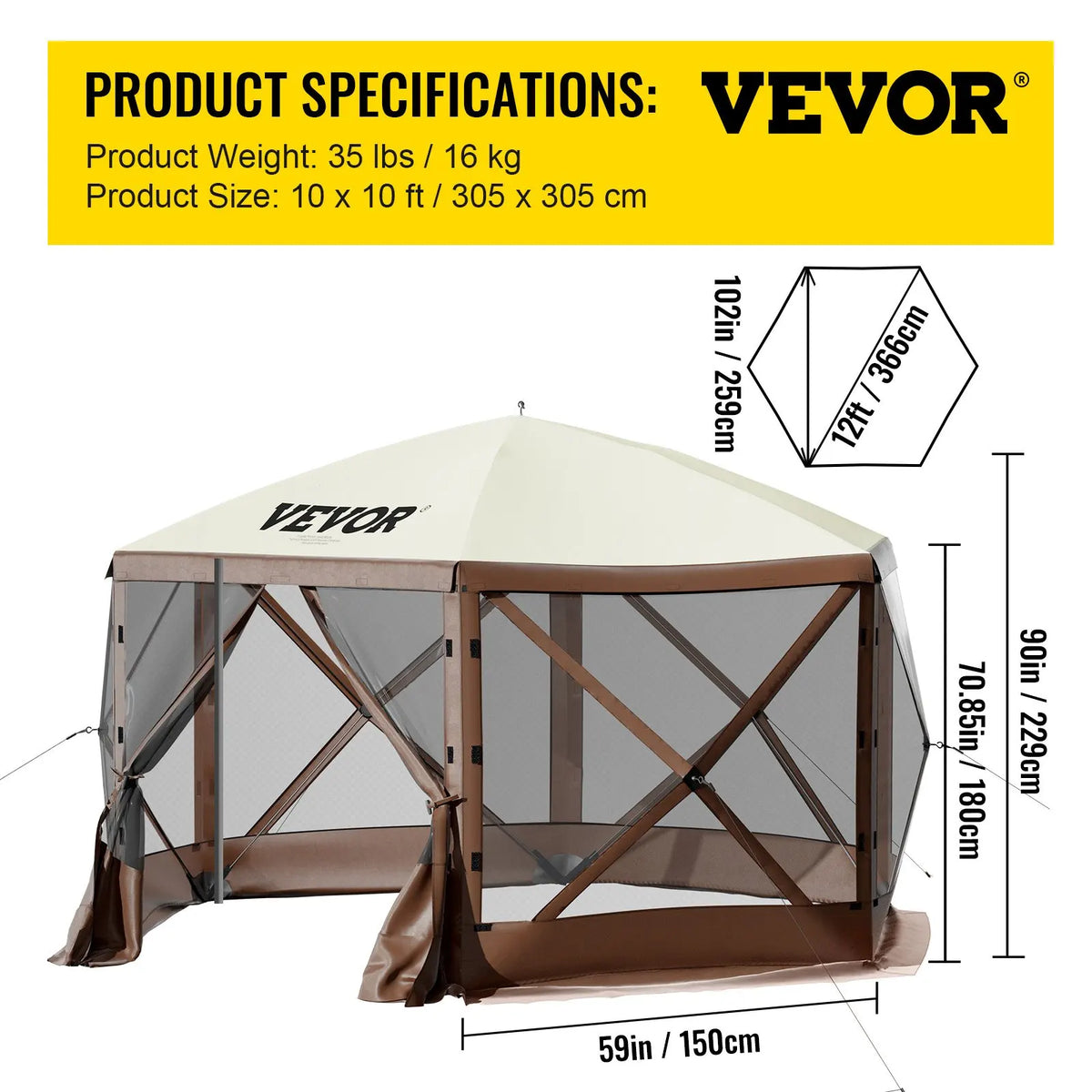 10x10/12x12FT Family Camping Tent - Canopy Screen Shelter with UV50+ Sun Protection Steel Frame Waterproof for 6 People