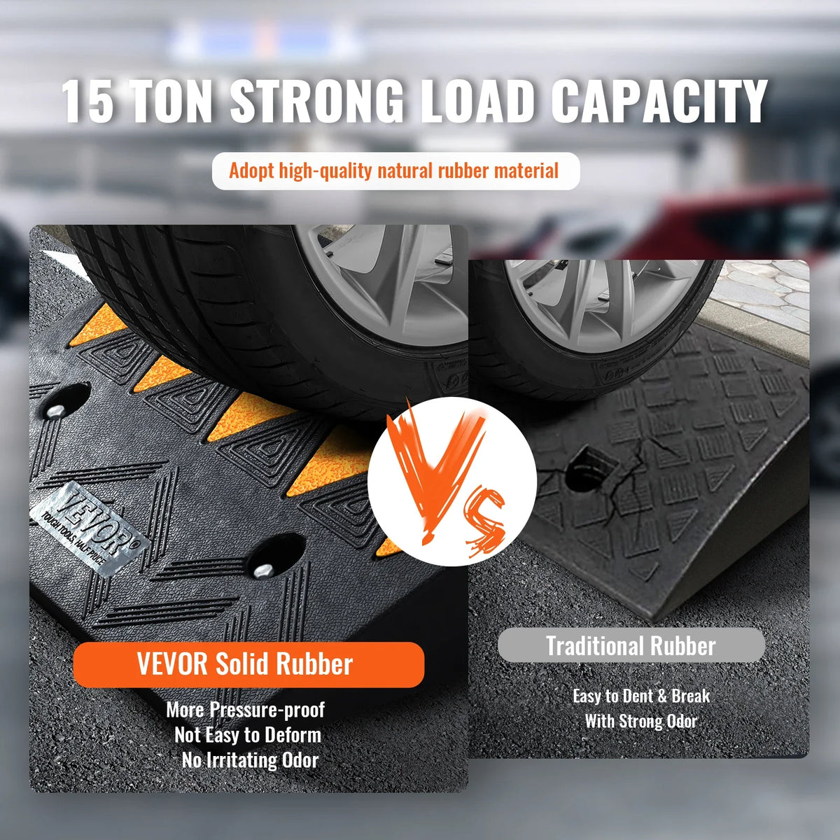 3.7/4.25/6" Rise Height Sidewalk Curb Ramp, 15T Heavy Duty Rubber Ramp for Forklifts, Trucks, Buses, Cars, Wheelchairs