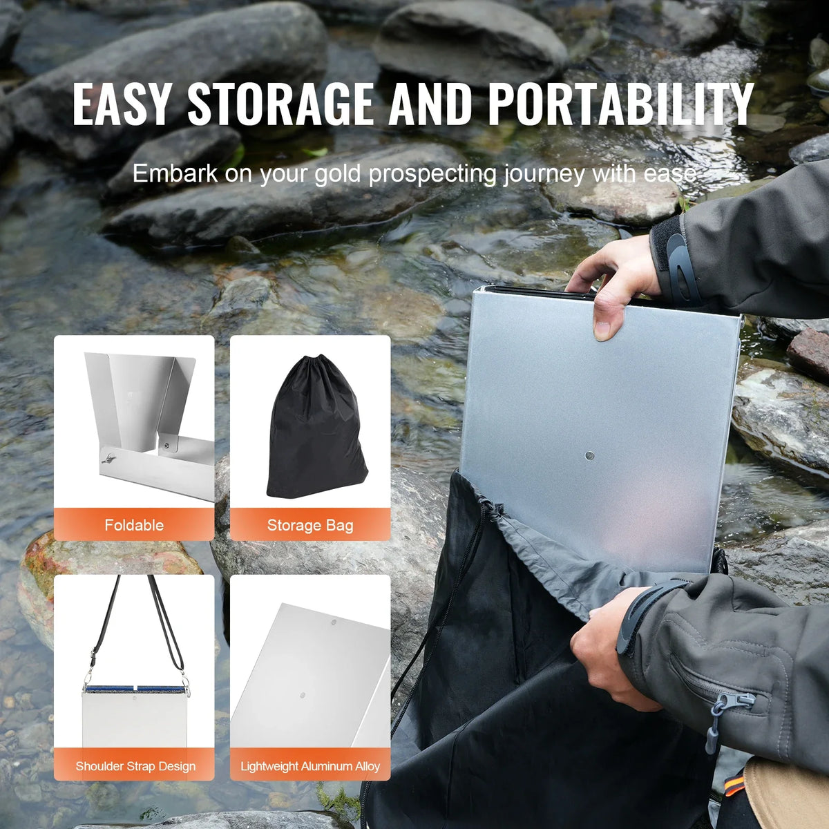 50" 12" Complete Sluice Box Gold Panning Kit Aluminum Alloy Gold Mining Equipment 23/16 PCS Gold Prospecting Kit