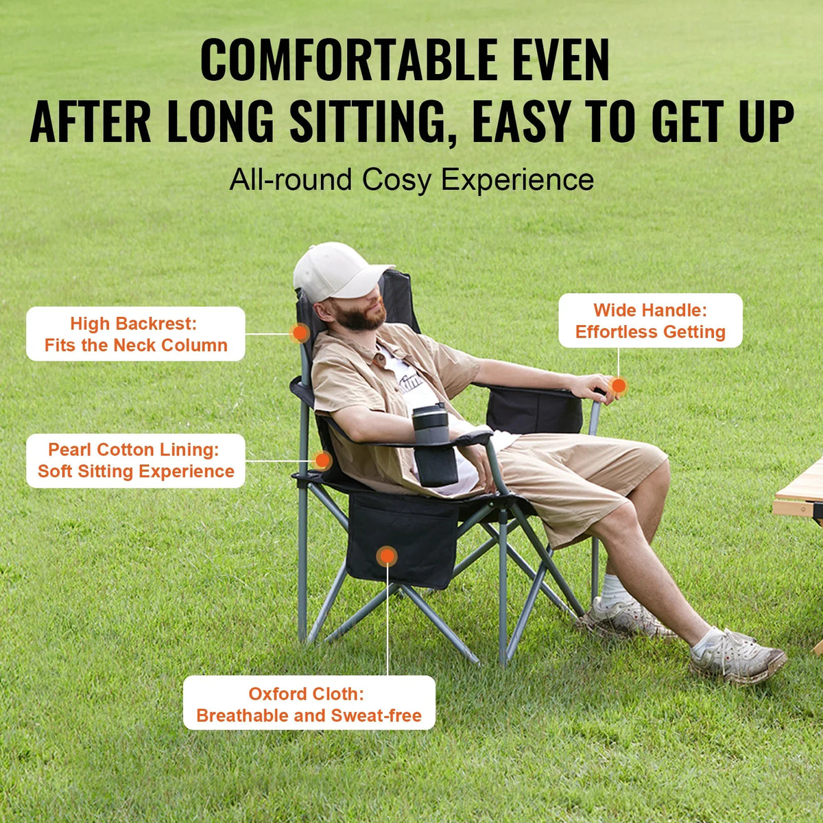 Camping Folding Chair for Adults Portable Outdoor Lumbar Back Padded Arm Chairs for Beach Lawn Picnic Fishing Backpacking