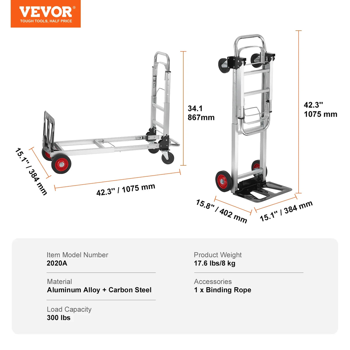 400 lbs Folding Hand Truck Lightweight Dolly with Wheels Foldable Luggage Utility Cart for Transport Moving in Warehouse