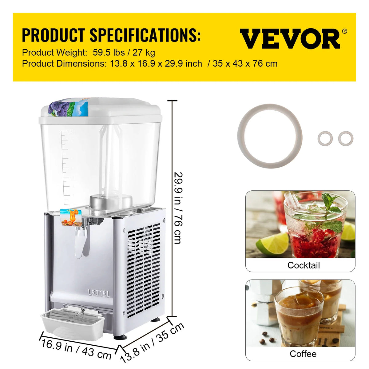 Commercial Beverage Dispenser 18L 1/2/3 Tank Cold Beverage Dispenser Stainless Steel Juice Dispenser Thermostat Controller